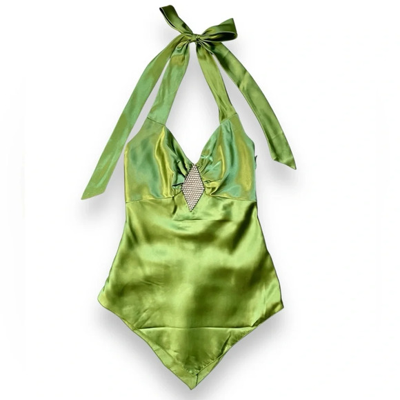 Vintage Jessica McClintock for Gunne Sax Satin Y2K Halter Top - Picture 1 of 6